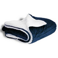 Micro Mink Sherpa Blanket 50"X60" (Embroidered)--Navy Blue ***FREE RUSH***
